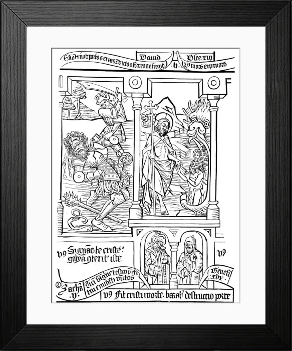 Framed Print : Page of Biblia Pauperum (Poor Peoples Bible), 15th century Framed Print : Page of Biblia Pauperum (Poor Peoples Bible), 15th century