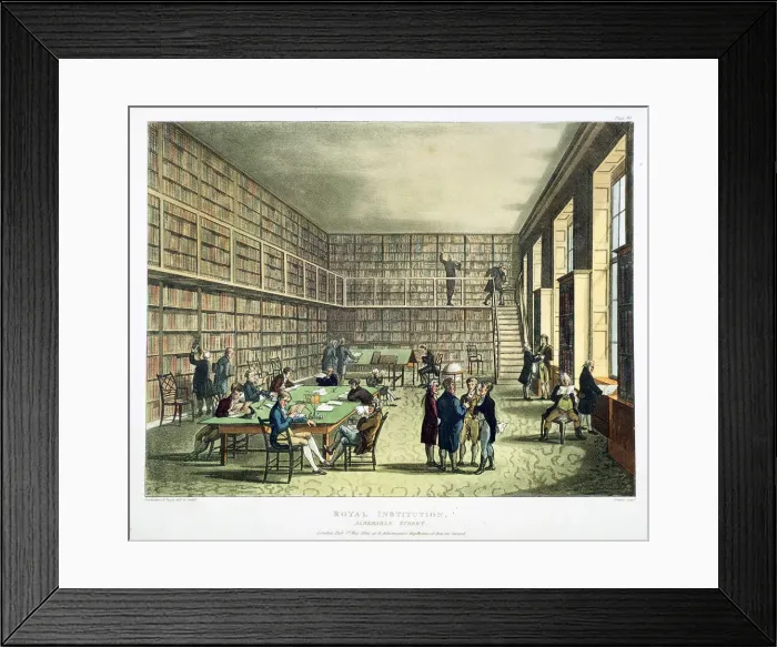 Framed Print : Library of the Royal Institution, Albermarle Street, London, 1808-1811. Artist: Thomas Rowlandson Framed Print : Library of the Royal Institution, Albermarle Street, London, 1808-1811. Artist: Thomas Rowlandson