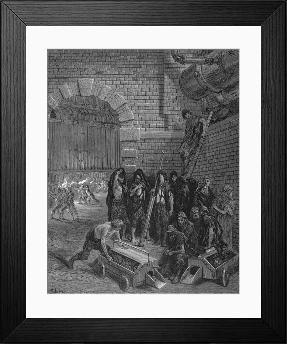 Framed Print : Men taking a break from charging the retorts, Lambeth Gasworks, 1872