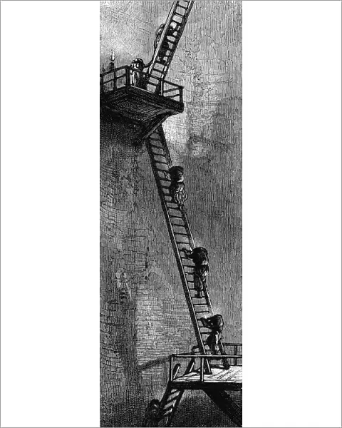 Women climbing ladders to carry coal up a mineshaft, Scotland, early 19th century
