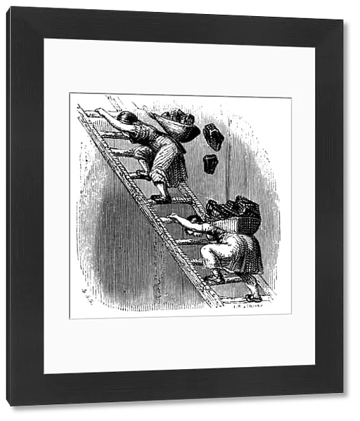 Women workers hauling coal to the surface up a ladder