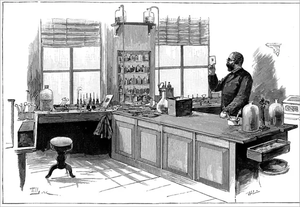 Robert Koch (1843-1910), German bacteriologist and physician in his laboratory