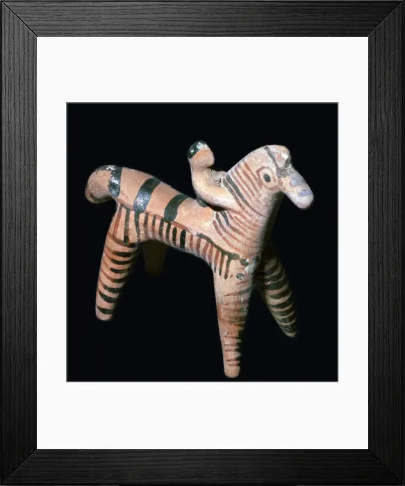 Framed Print : Terracotta figure of a horseman, Greek, from Tanagra, Boeotia, Greece, c550 BC Framed Print : Terracotta figure of a horseman, Greek, from Tanagra, Boeotia, Greece, c550 BC