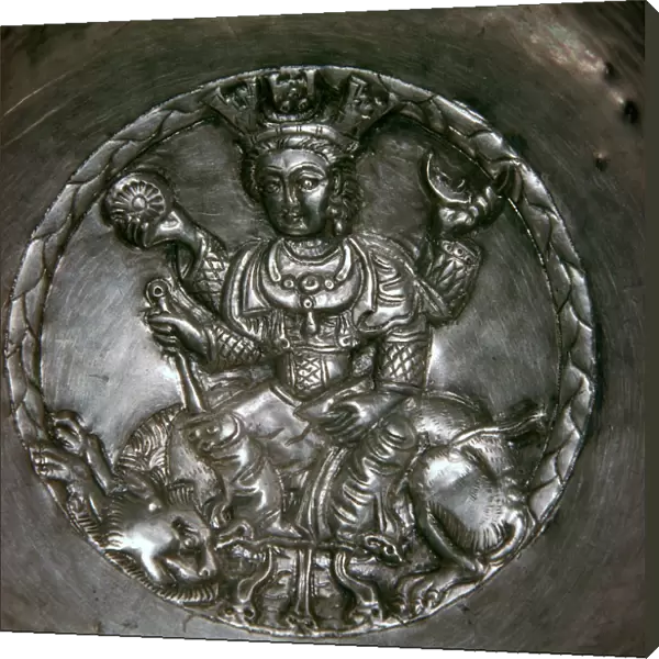 Sassanian dish showing a goddess seated on a lion