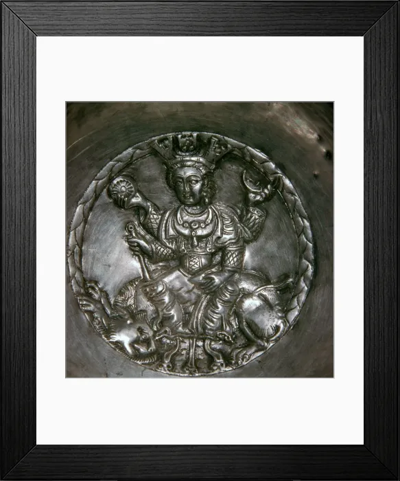 Framed Print : Sassanian dish showing a goddess seated on a lion Framed Print : Sassanian dish showing a goddess seated on a lion