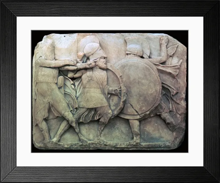 Framed Print : Greek relief of Hoplites in battle Framed Print : Greek relief of Hoplites in battle