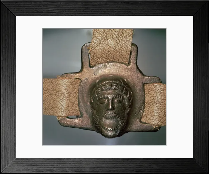 Framed Print : Romano-British bronze mount with mask, 2nd century Framed Print : Romano-British bronze mount with mask, 2nd century