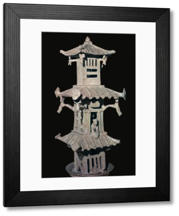 Framed Print : Chinese pottery model of a watch-tower, 1st century Framed Print : Chinese pottery model of a watch-tower, 1st century