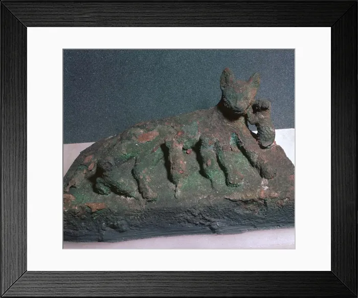 Framed Print : Egyptian bronze of a cat and kittens Framed Print : Egyptian bronze of a cat and kittens
