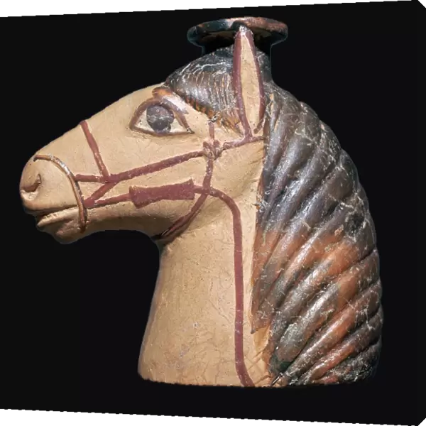 Terracotta scent bottle in the shape of a horses head