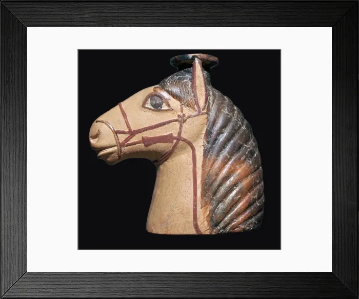 Framed Print : Terracotta scent bottle in the shape of a horses head Framed Print : Terracotta scent bottle in the shape of a horses head