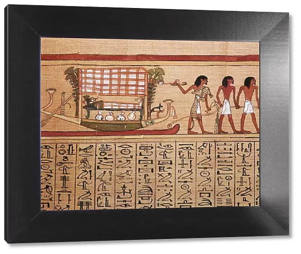 Egyptian papyrus depicting taking the mummy to the necropolis, 13th century BC