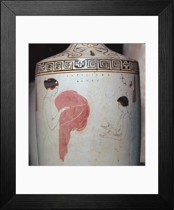 Framed Print : Detail of a Greek lekythos showing a mistress and maid, 5th century BC Framed Print : Detail of a Greek lekythos showing a mistress and maid, 5th century BC