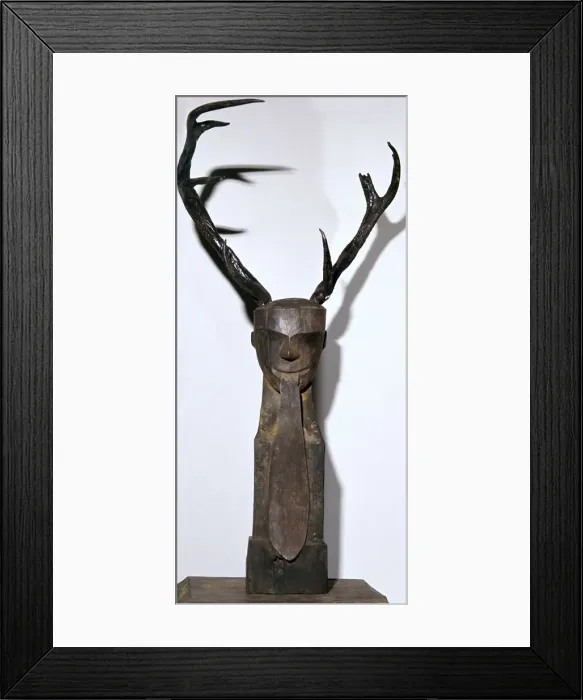 Framed Print : Chinese wooden sculpture of an antlered head Framed Print : Chinese wooden sculpture of an antlered head