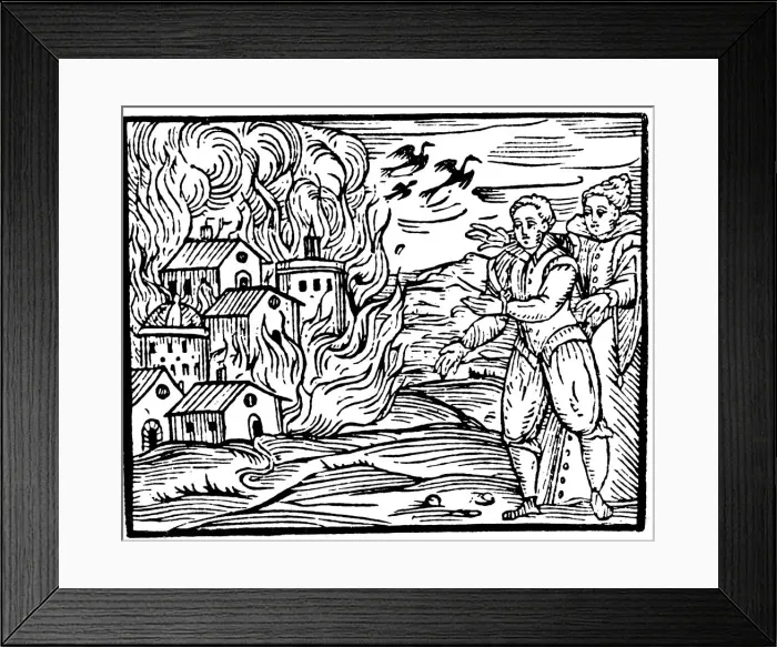 Framed Print : Witches destroying a house by fire - Swabia, 1533 Framed Print : Witches destroying a house by fire - Swabia, 1533