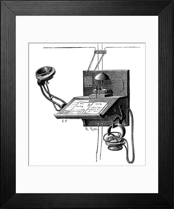 Framed Print : Edison transmitter and a pony crown receiver, New York, c1891