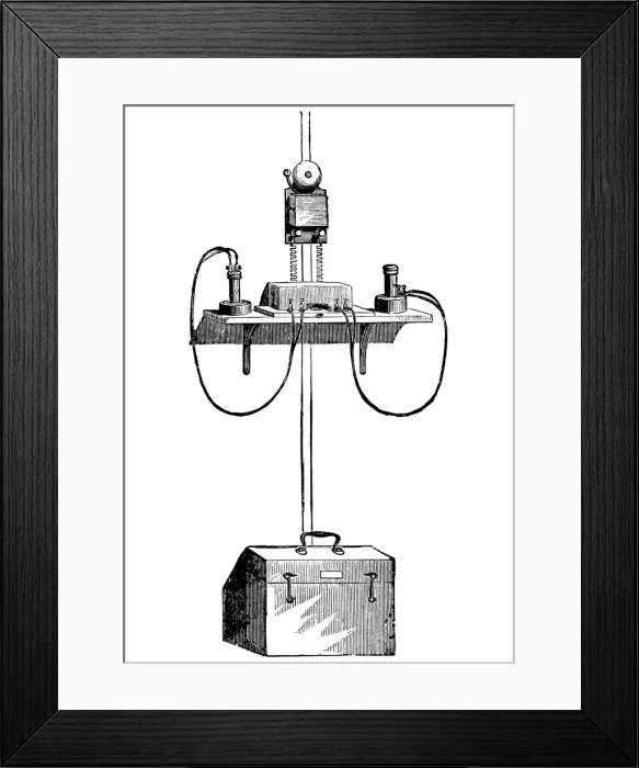 Framed Print : Sending and receiving apparatus with battery box at base, Edison carbon telephone, 1890 Framed Print : Sending and receiving apparatus with battery box at base, Edison carbon telephone, 1890