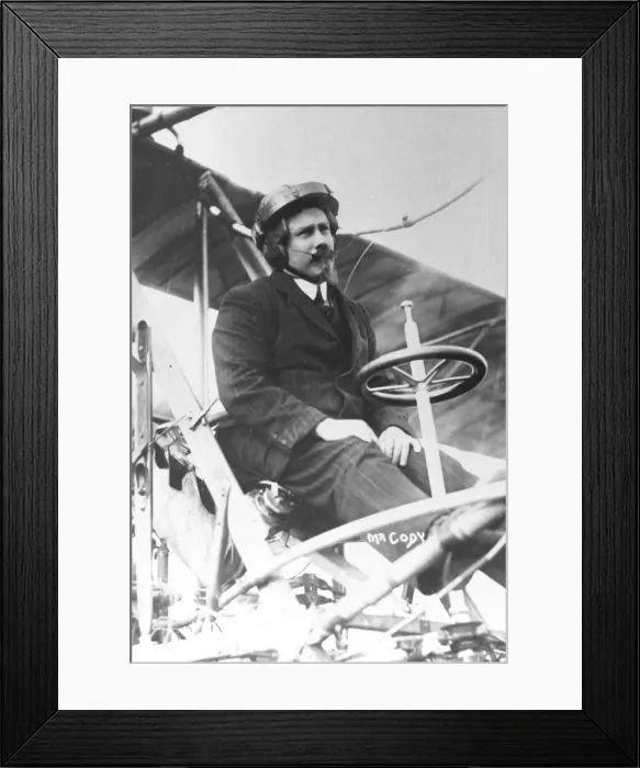 Framed Print : Samuel Franklin Cody (1862-1913) in his biplane Framed Print : Samuel Franklin Cody (1862-1913) in his biplane