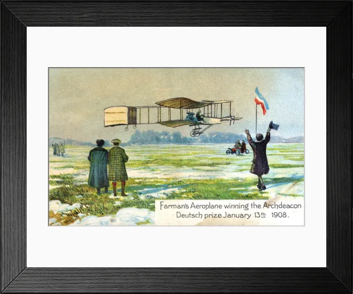 Framed Print : Henri Farman, French aviator, winning prize for first circular kilometre flight, Paris, Jan 1908 Framed Print : Henri Farman, French aviator, winning prize for first circular kilometre flight, Paris, Jan 1908