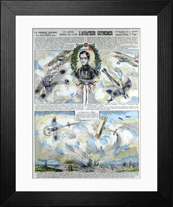 Framed Print : Broadsheet showing Georges-Marie Guynemer, French air fighter ace Framed Print : Broadsheet showing Georges-Marie Guynemer, French air fighter ace