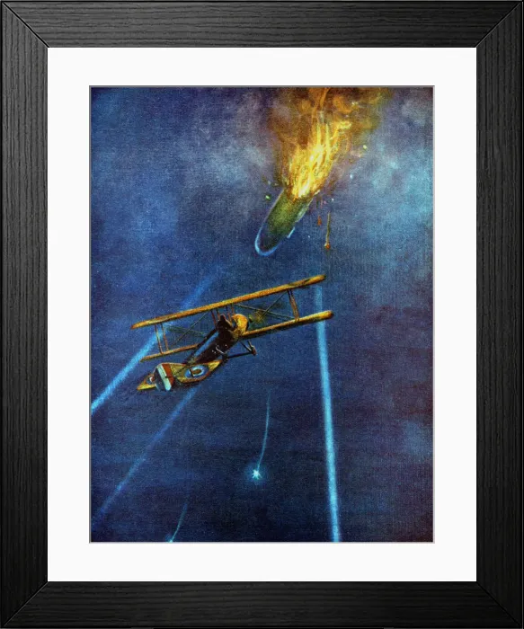 Framed Print : Zeppelin airship shot down at Cuffley, near Enfield, during bombing raid on London, 1916 Framed Print : Zeppelin airship shot down at Cuffley, near Enfield, during bombing raid on London, 1916