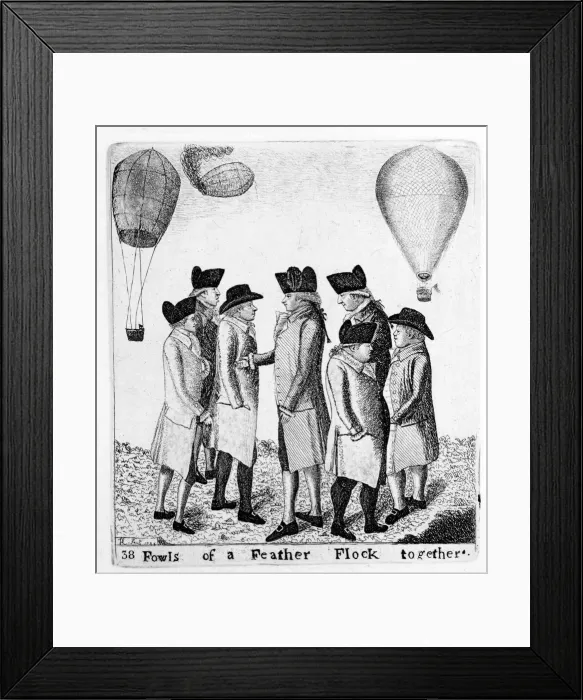 Framed Print : Fowls of a Feather Flock together; a group of aeronauts, c1785 Framed Print : Fowls of a Feather Flock together; a group of aeronauts, c1785