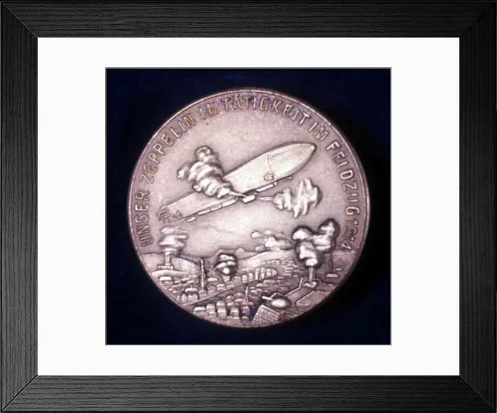 Framed Print : Zeppelin airship in action during World War I, 1914 Framed Print : Zeppelin airship in action during World War I, 1914