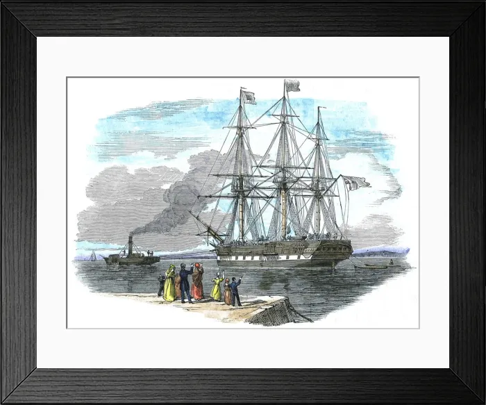 Framed Print : British emigrant ship being towed out of harbour before setting sail for Sydney, Australia Framed Print : British emigrant ship being towed out of harbour before setting sail for Sydney, Australia