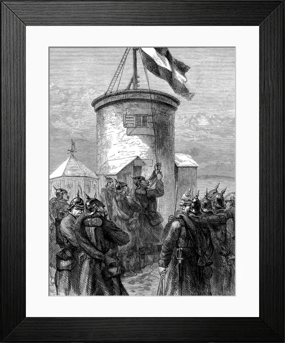 Framed Print : Prussian troops hoisting their flag at Valerien, Franco-Prussian War, 1870-1871 (c1880) Framed Print : Prussian troops hoisting their flag at Valerien, Franco-Prussian War, 1870-1871 (c1880)