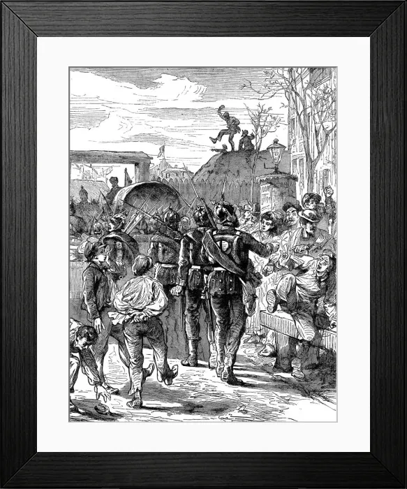 Framed Print : Occupying German soldiers leaving Paris after the Franco-Prussian War, 1871 (c1880) Framed Print : Occupying German soldiers leaving Paris after the Franco-Prussian War, 1871 (c1880)