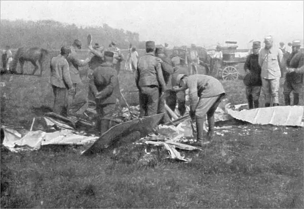Wreckage of the aeroplane in which French pilot Adolphe Pegoud was killed in action, 1915