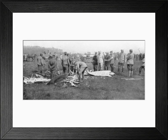 Framed Print : Wreckage of the aeroplane in which French pilot Adolphe Pegoud was killed in action, 1915 Framed Print : Wreckage of the aeroplane in which French pilot Adolphe Pegoud was killed in action, 1915