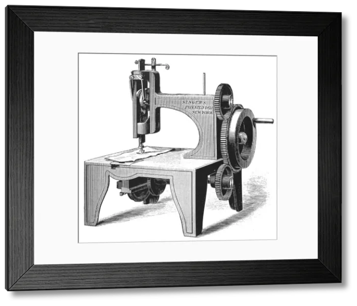 Framed Print : Isaac Merrit Singers first sewing machine, patented in 1851 (1880) Framed Print : Isaac Merrit Singers first sewing machine, patented in 1851 (1880)