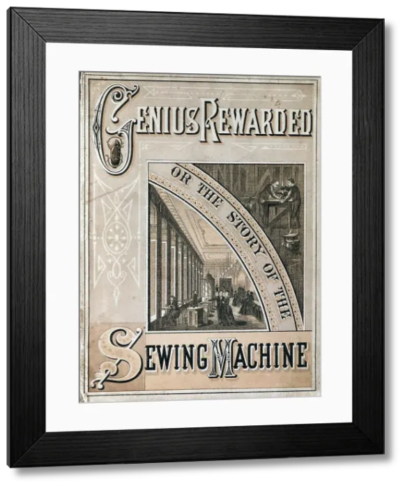Framed Print : Cover of Genius Rewarded, or the History of the Singer Sewing Machine, 1880 Framed Print : Cover of Genius Rewarded, or the History of the Singer Sewing Machine, 1880
