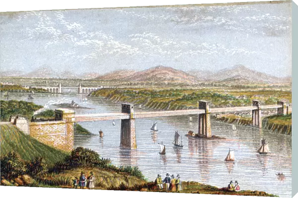 Britannia Tubular Bridge over Menai Straits, Wales, c1850s