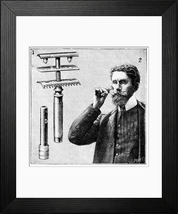 Framed Print : King Gillettes safety razor with replaceable blade, 1905 Framed Print : King Gillettes safety razor with replaceable blade, 1905