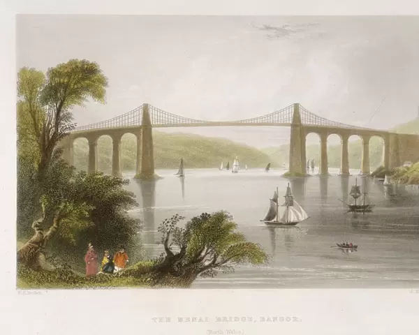 The Menai Bridge, Bangor (North Wales), c1826-c1850