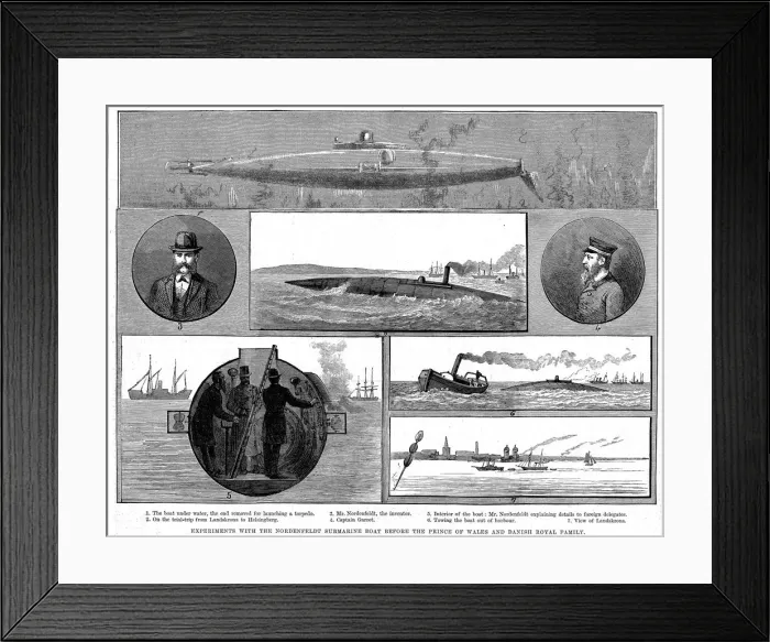Framed Print : Torsten Nordenfeldts steam-powered submarine, 1885 Framed Print : Torsten Nordenfeldts steam-powered submarine, 1885