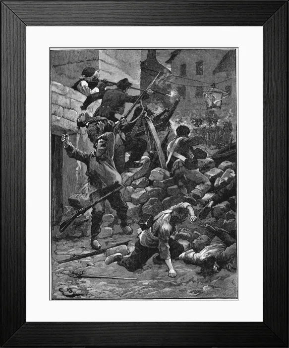 Framed Print : Fighting at the barricades, The July Monarchy, France, 1848 (c1885) Framed Print : Fighting at the barricades, The July Monarchy, France, 1848 (c1885)