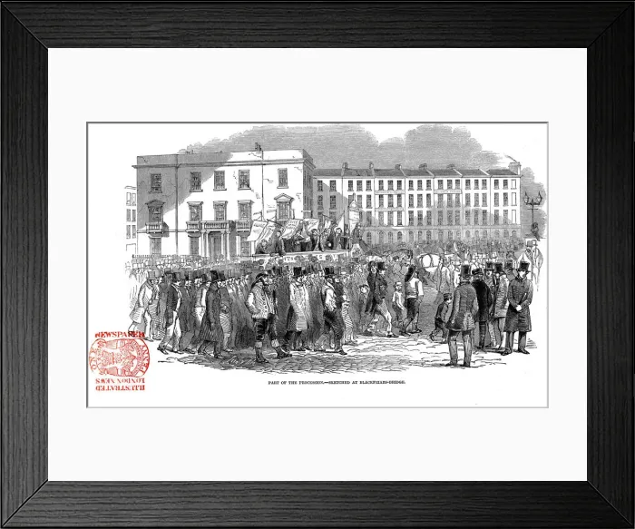 Framed Print : Chartists procession from the mass meeting towards Blackfriars Bridge, London, 10 April 1848 Framed Print : Chartists procession from the mass meeting towards Blackfriars Bridge, London, 10 April 1848