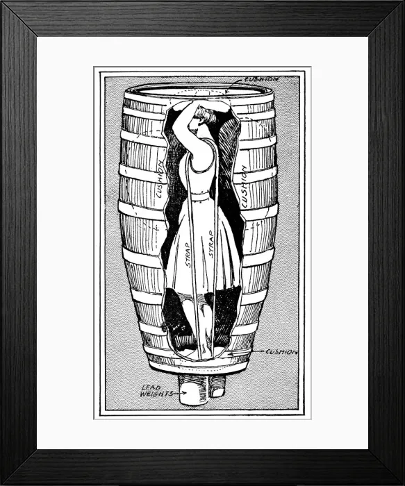 Framed Print : Diagram of Mrs Anne Edson Taylor in the barrel in which she plunged over the Niagara Falls, 1901 Framed Print : Diagram of Mrs Anne Edson Taylor in the barrel in which she plunged over the Niagara Falls, 1901