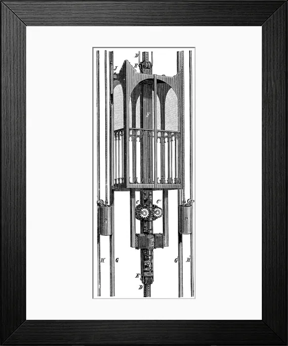 Framed Print : Elevator (lift) by Siemens and Halske, 1890. Artist: R Wormell Framed Print : Elevator (lift) by Siemens and Halske, 1890. Artist: R Wormell