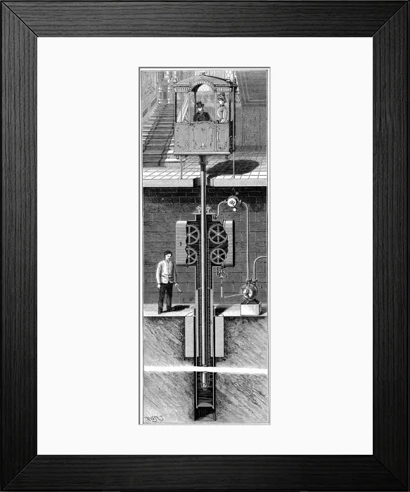Framed Print : Leon Edouxs hydraulic passenger lift (elevator), 1887