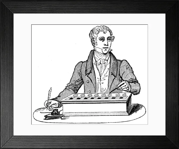 Framed Print : Clerk using a Pascal adding machine, 1835 Framed Print : Clerk using a Pascal adding machine, 1835