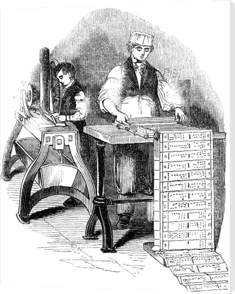 Preparing punched cards for a Jacquard loom, 1844