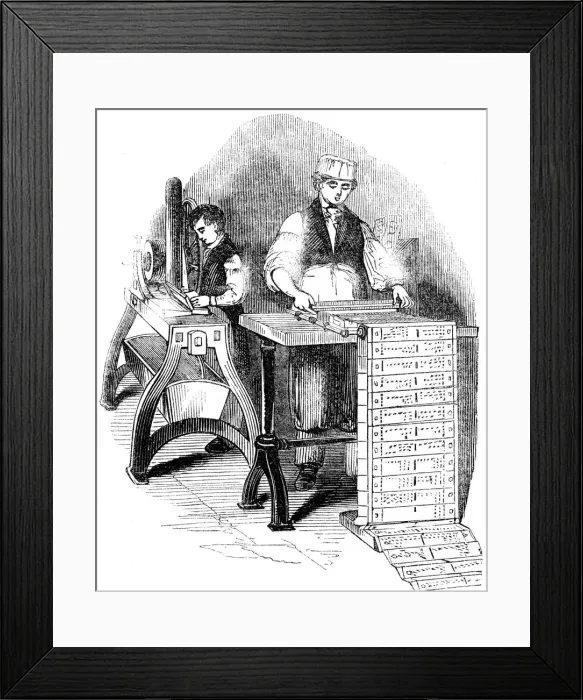 Framed Print : Preparing punched cards for a Jacquard loom, 1844 Framed Print : Preparing punched cards for a Jacquard loom, 1844