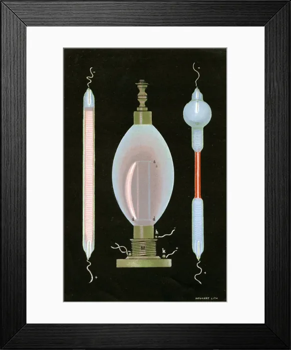 Framed Print : Discharge in Geissler tubes containing rarefied gases, 1887 Framed Print : Discharge in Geissler tubes containing rarefied gases, 1887
