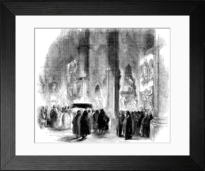 Framed Print : Joseph Addisons torchlight funeral in Westminster Abbey, 1719 (c1850) Framed Print : Joseph Addisons torchlight funeral in Westminster Abbey, 1719 (c1850)