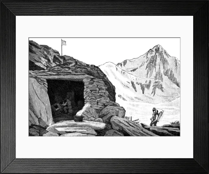 Framed Print : Shelter built by the glaciologist Louis Agassiz, Aar glacier, Switzerland, 1840 (1885) Framed Print : Shelter built by the glaciologist Louis Agassiz, Aar glacier, Switzerland, 1840 (1885)