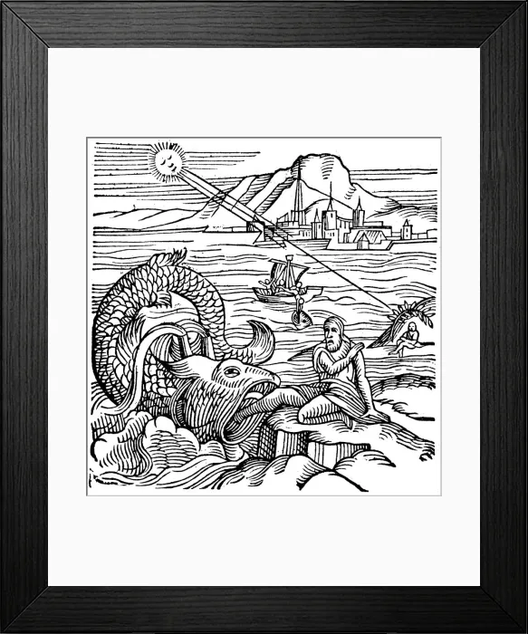 Framed Print : Jonah being spewed up by the whale, 1557 Framed Print : Jonah being spewed up by the whale, 1557